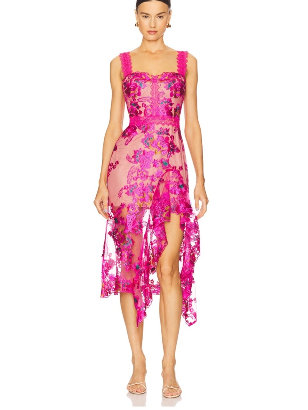 REVOLVE Fuchsia Floral Lace High-Low Dress